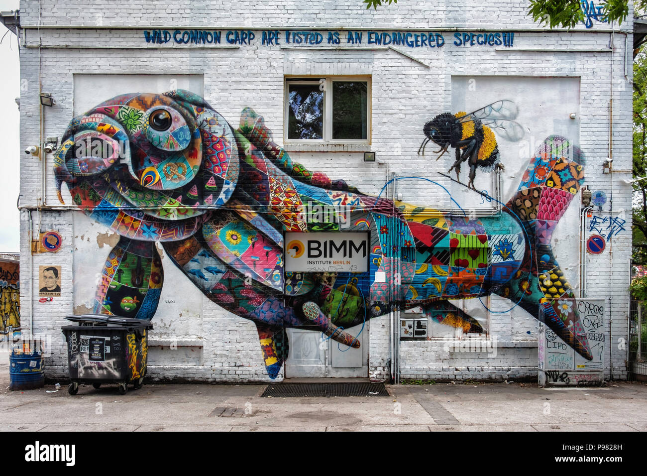Berlin-Friedrichshain RAW Gelände.BIMM Music Institute building with street art by Louis Masai who raises awareness of plight of endangered  species – Stock Photo