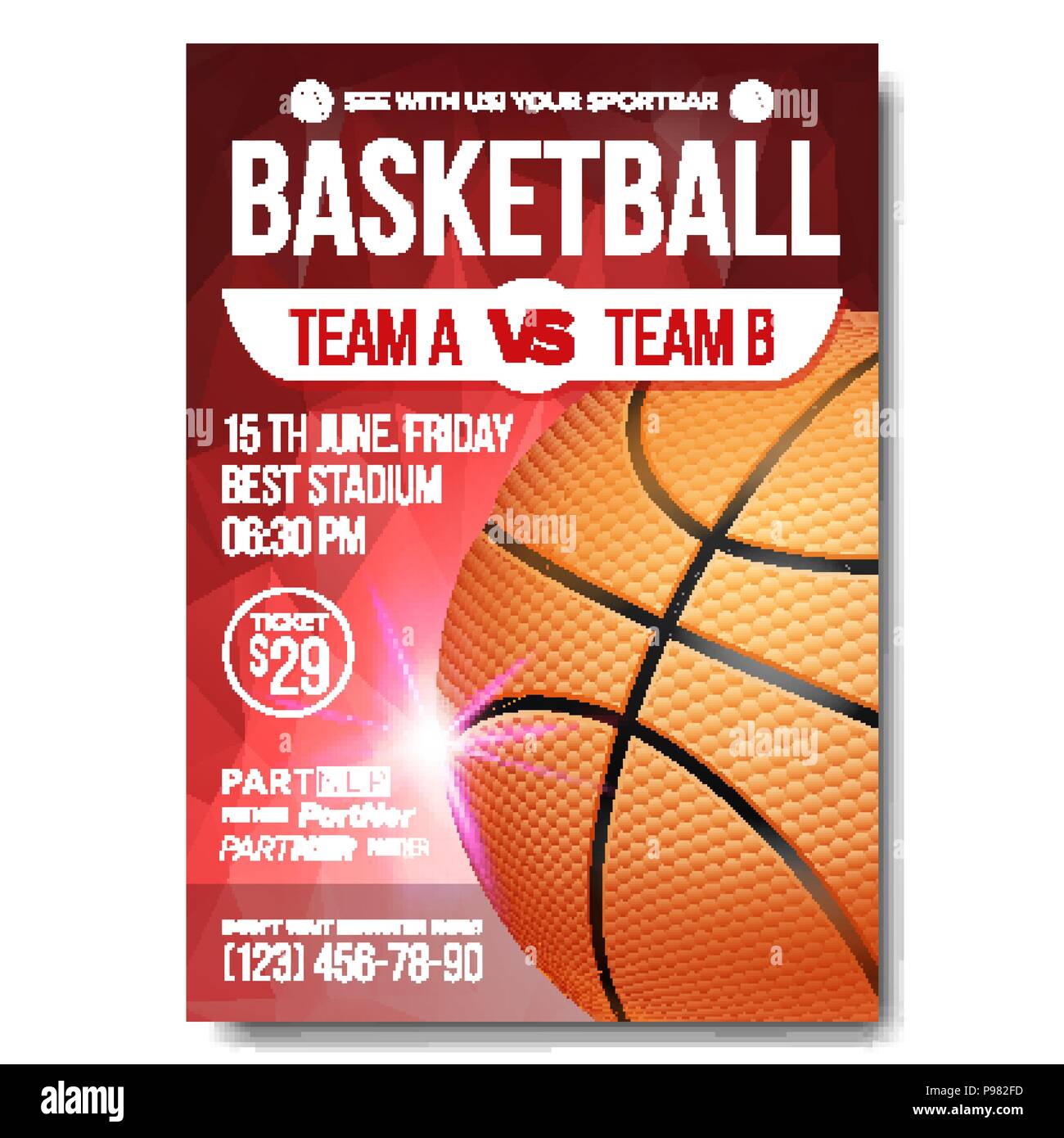 Basketball Poster Vector. Sport Event Announcement. Banner Advertising  Leaflet. Ball. Professional League. Event Flyer Illustration Stock Vector  Image & Art - Alamy