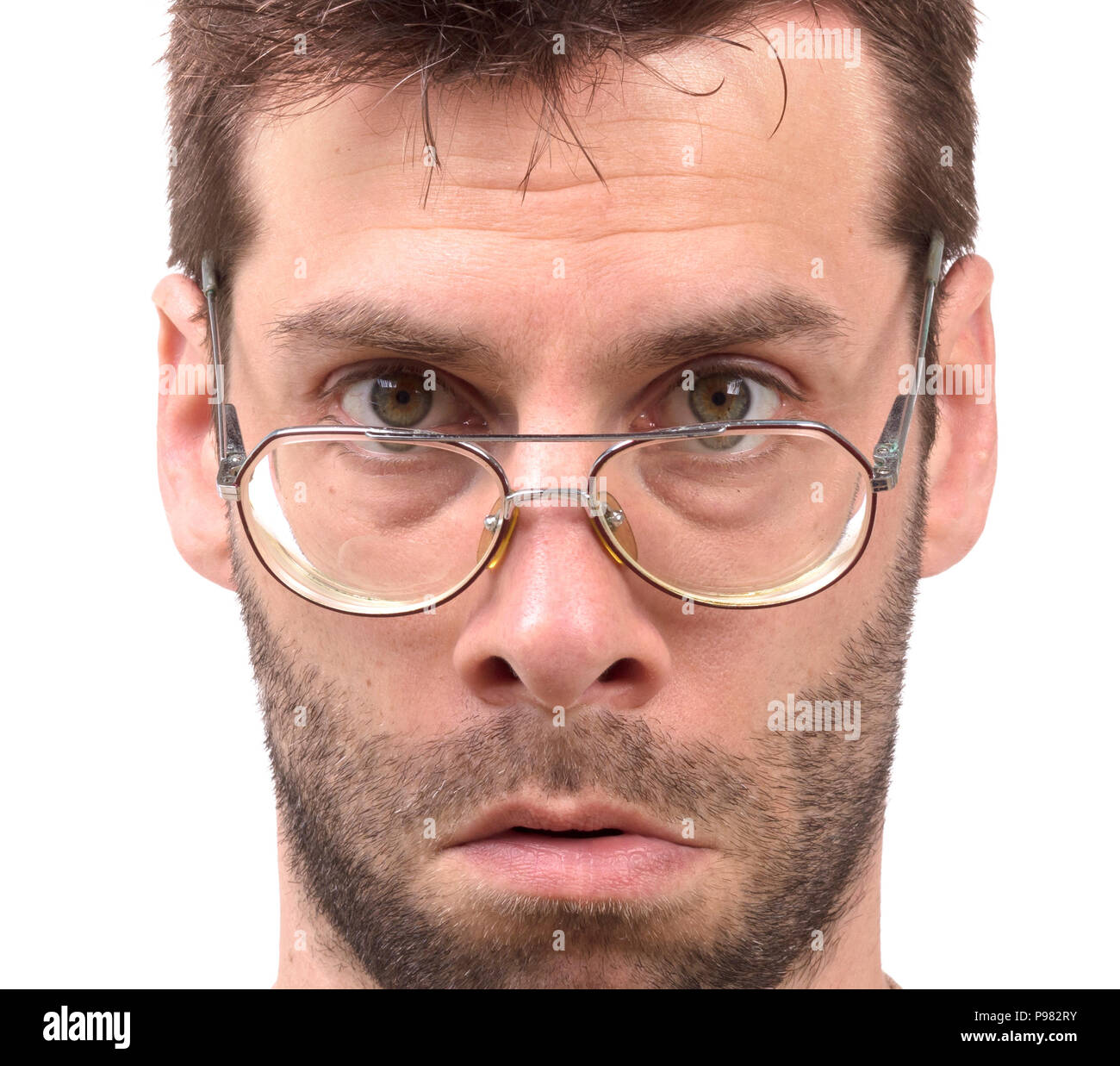 Goofy man with vintage glasses Isolated on white Stock Photo Alamy