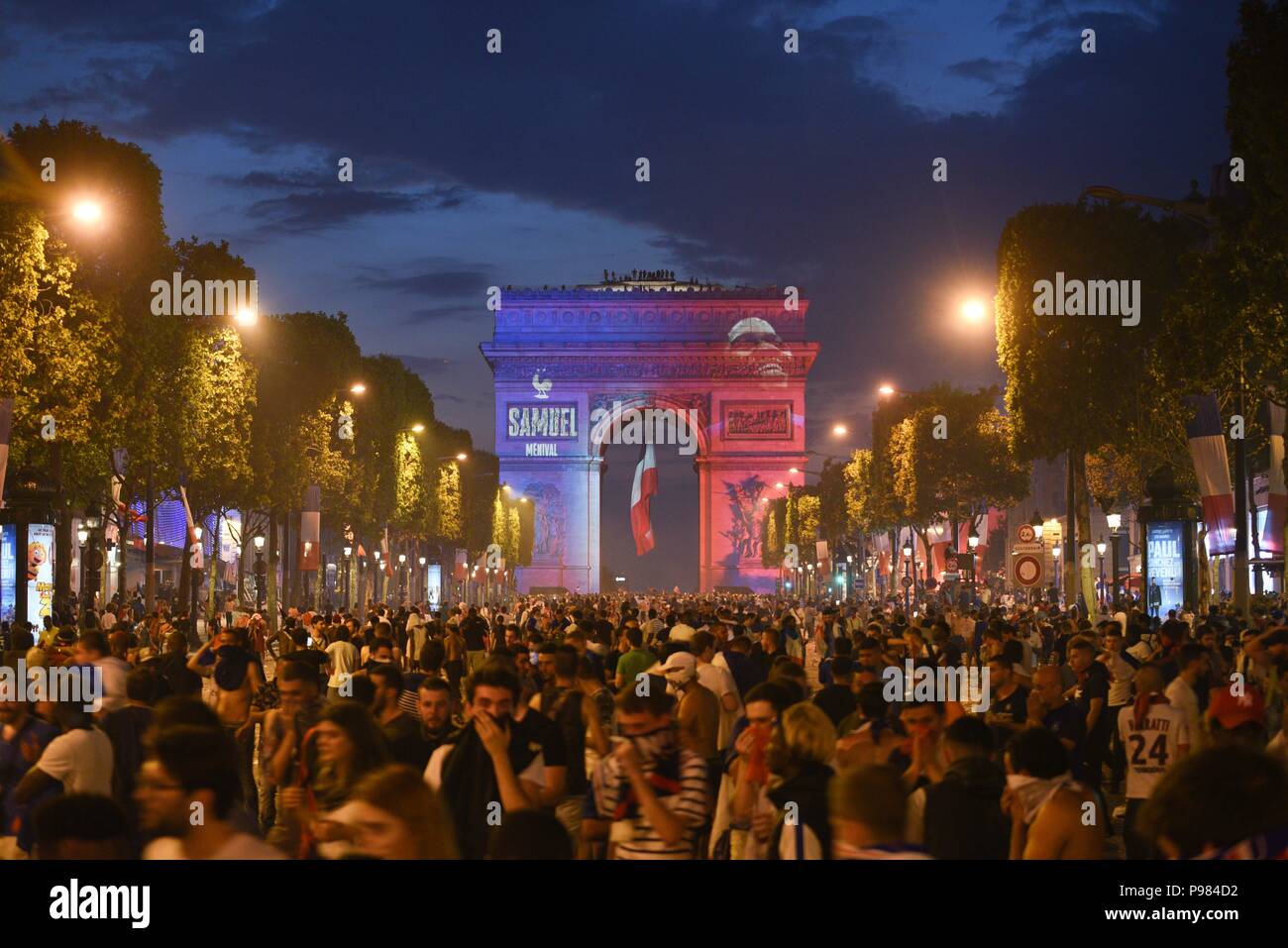 Paris France 15th July 18 French Celebrate On The Champs Elysees Avenue After France Won The World Cup By Beating Croatia 4 2 In The Final Liesse Sur L Avenue Des Champs Elysees Apres La Victoire