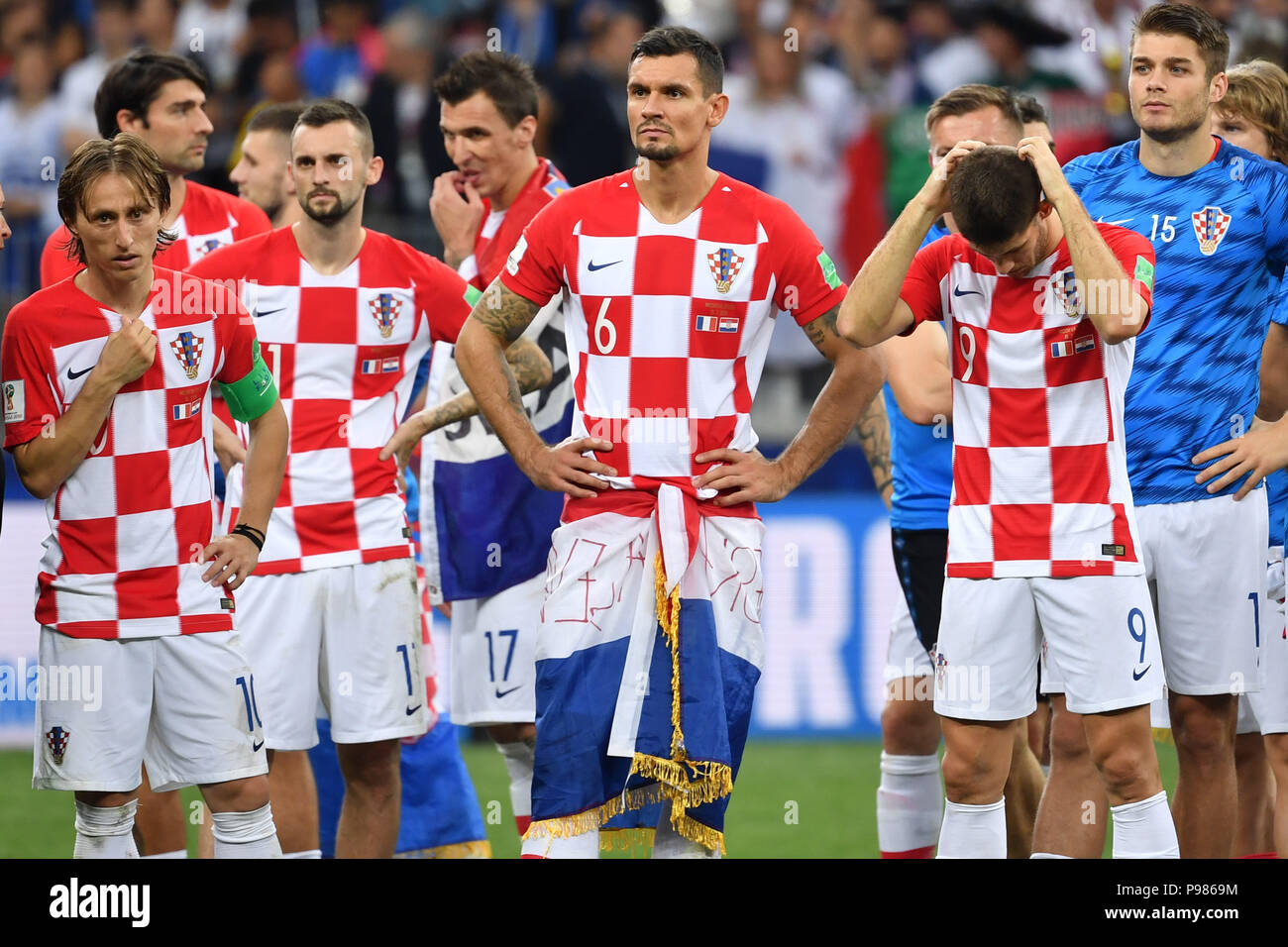 Croatian players, from: LUKA MODRIC (CRO), Marcelo BROZOVIC (CRO), Dejan LOVREN (CRO), Andrej KRAMARIC (CRO), Duje CALETA-CAR (CRO), disappointment, frustrated, disappointed, frustrated, dejected, action, France (FRA) - Croatia (CRO) 4-2, Final, Game 64, on 15.07.2018 in Moscow; Luzhniki Stadium. Football World Cup 2018 in Russia from 14.06. - 15.07.2018. | usage worldwide Stock Photo