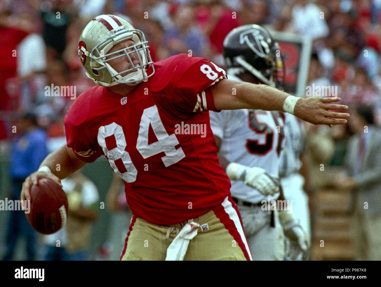 San Francisco, California, USA. 18th Oct, 1992. San Francisco 49ers vs. Atlanta  Falcons at Candlestick Park Sunday, October 18, 1992. 49ers Beat Falcons  56-17. Atlanta Falcons running back Keith L. Jones (38)