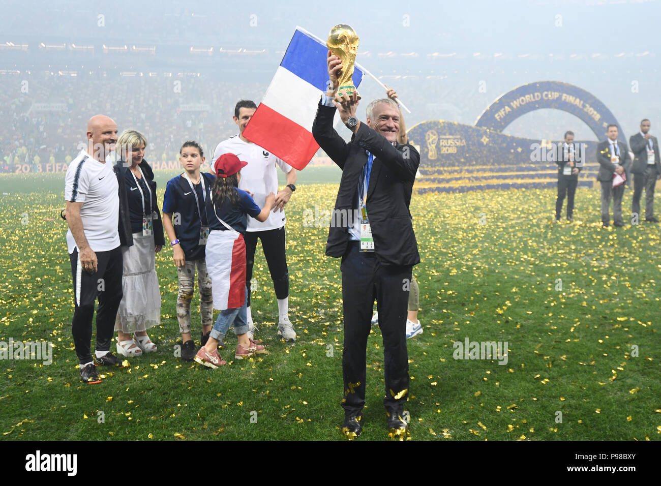 Luzhniki Stadium, Moscow, Russia. 15th July, 2018. FIFA World Cup Football  Final, France versus Croatia; Philipp Lahm (World Champion 2014 Germany)  presents the World Cup trophy Credit: Action Plus Sports/Alamy Live News