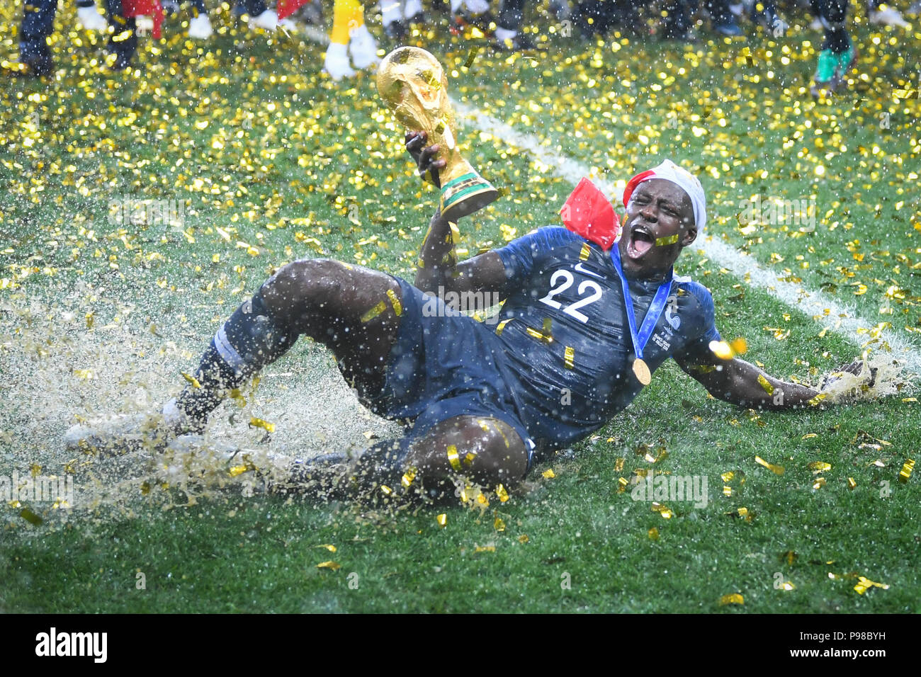 Moscow Russland 15th July 2018 Winning Ceremony Benjamin Mendy France Cheers With The World Cup Trophy After The Handover Ges Football World Championship 2018 Russia Final France Croatia 15 07 2018 Ges Soccer Football World Cup 2018 Russia