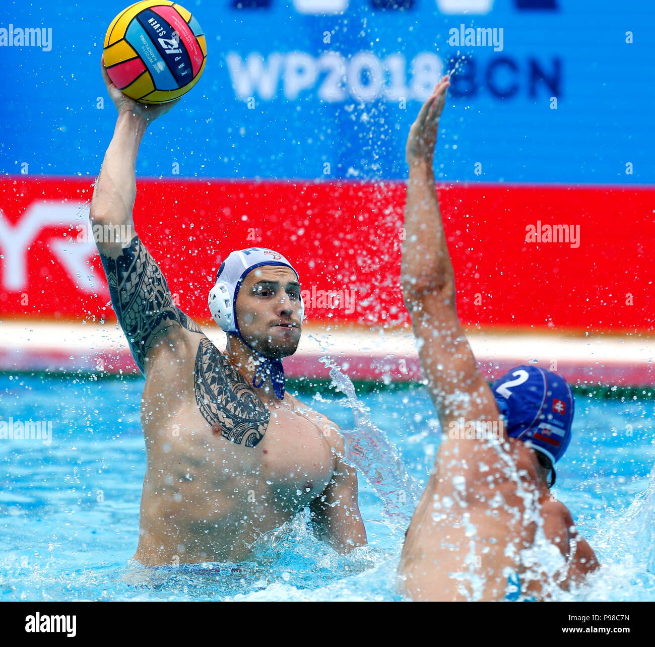 Barcelona, Spain. 16th July, 2018. Barcelona, Spain. 16th July 2018. Stepan  Adryukov in action during game between Russia against Slovakia LEN European  Water Polo Championships, Barcelona 16.07.2018 Credit: Joma/Alamy Live News  Credit: