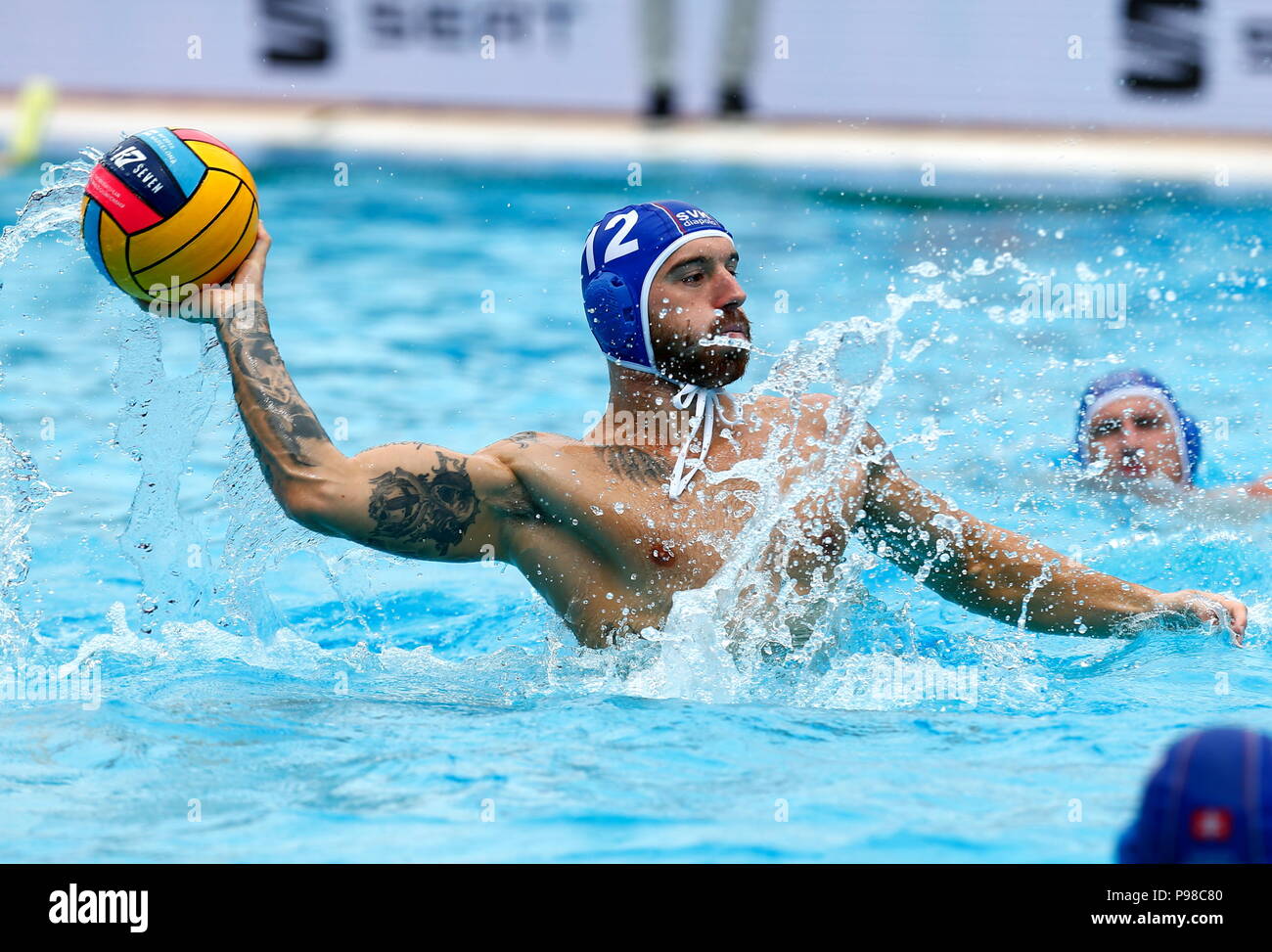 Barcelona, Spain. 16th July, 2018. Barcelona, Spain. 16th July 2018. Samuel  Balaz in action during game between Russia against Slovakia LEN European Water  Polo Championships, Barcelona 16.07.2018 Credit: Joma/Alamy Live News  Credit: