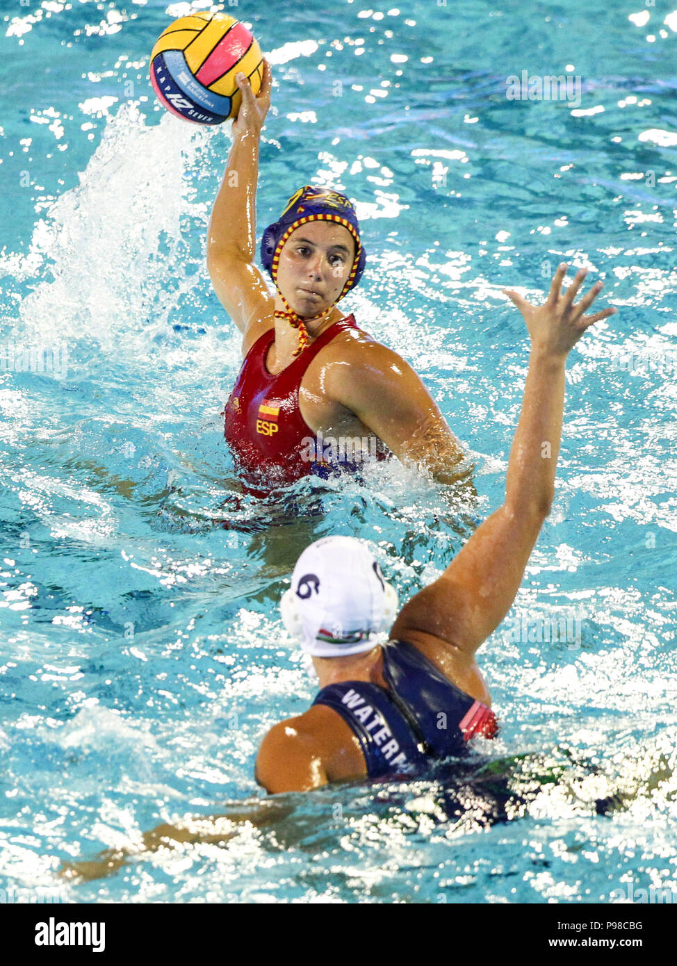 Bernat Picornell Pools, Barcelona, Spain. 27th July, 2018. 33rd European  Womens Water Polo Championships, 3rd place playoff, Spain versus Hungary;  Spanish team celebrate after winning 3rd in the European Championship  Credit: Action