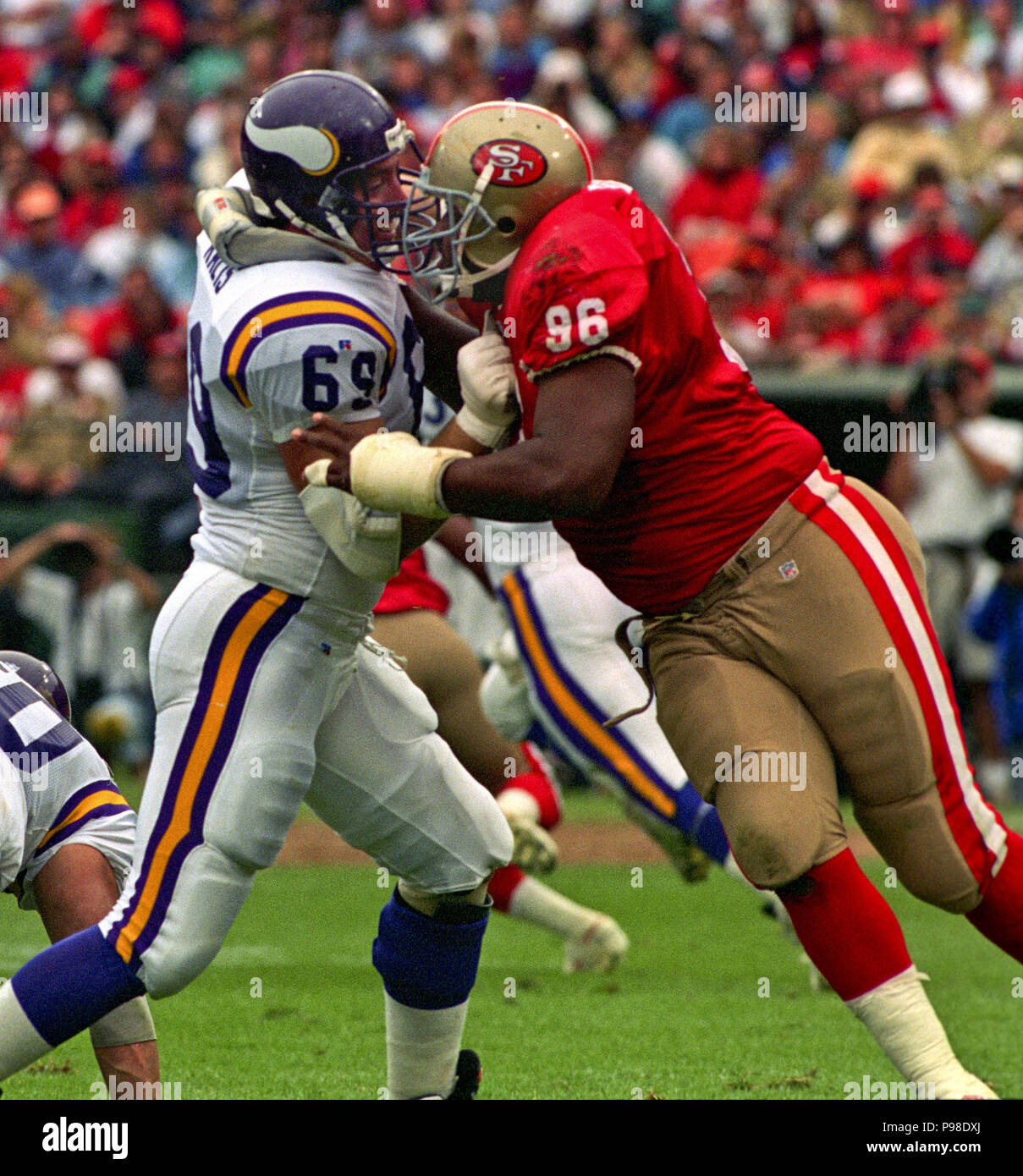 San Francisco, California, USA. 3rd Oct, 1993. San Francisco 49ers vs.  Minnesota Vikings at Candlestick Park Sunday, October 3, 1993. 49ers beat  Vikings 38-19. San Francisco 49ers defensive tackle Dana Stubblefield (94)