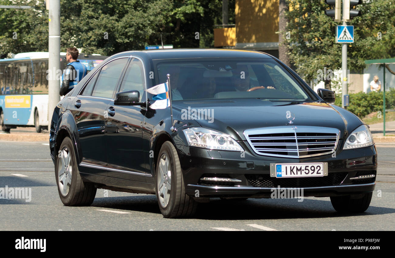 Helsinki, Finland. 16th July 2018. President Sauli Niinistö being driven to the Presidential Palace for hosting the meeting Credit: Hannu Mononen/Alamy Live News Stock Photo