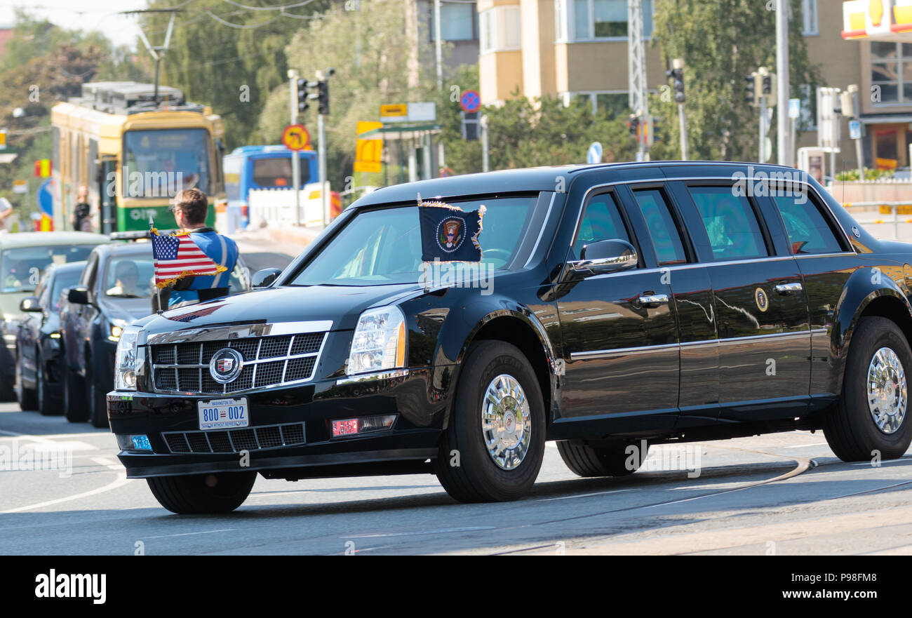 Helsinki, Finland. 16th July 2018. Cadillac limousine 'The Beast' of the President of the United States Credit: Hannu Mononen/Alamy Live News Stock Photo