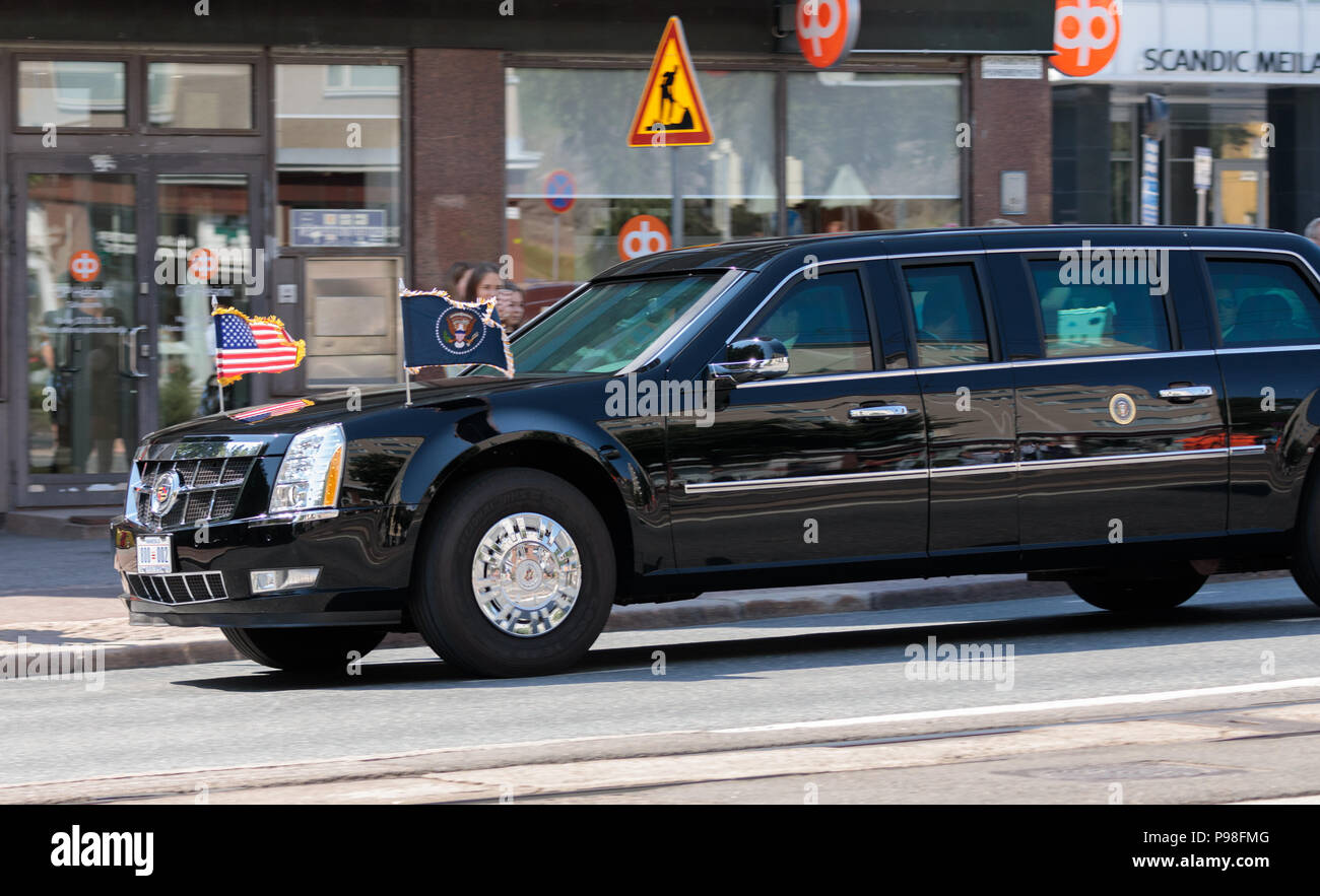 Helsinki, Finland. 16th July 2018. Cadillac limousine 'The Beast' of the President of the United States Credit: Hannu Mononen/Alamy Live News Stock Photo