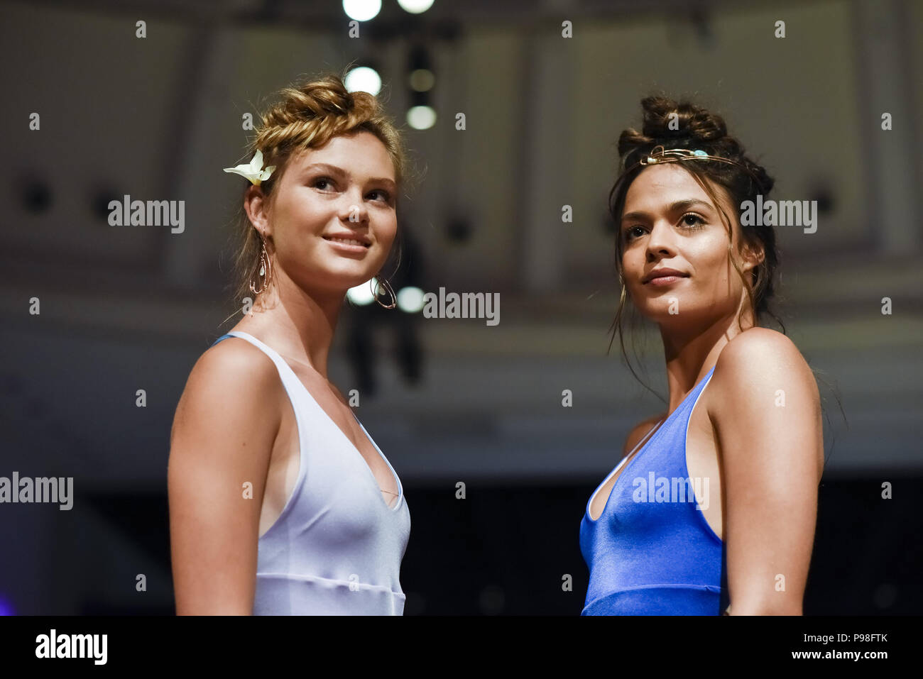 Miami Beach, Florida, USA. 15th July, 2018. Models walk the runway for