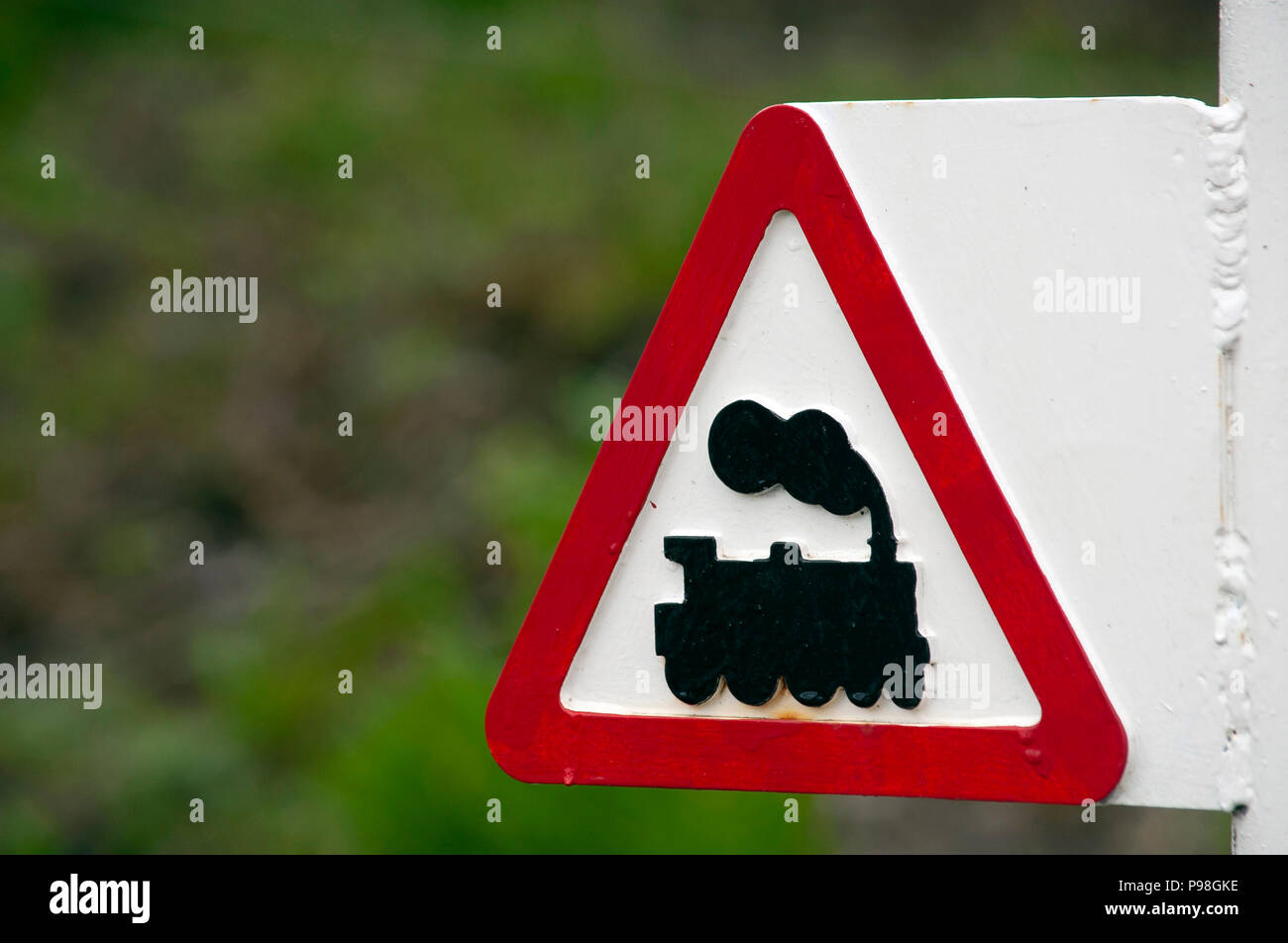 Steam train warning sign Stock Photo