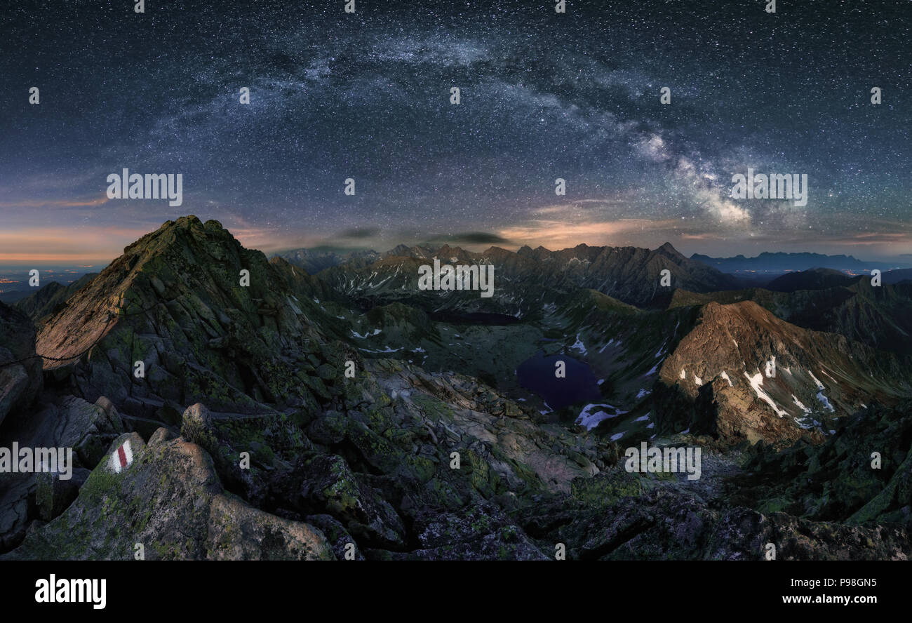 Milky way over Tatras mountain panorama, Poland Stock Photo