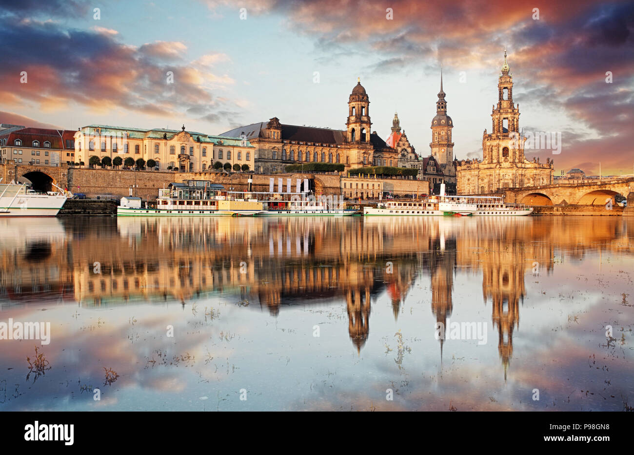 Panorama Of Dresden Old Town Over The Elbe River Stock Photo Alamy