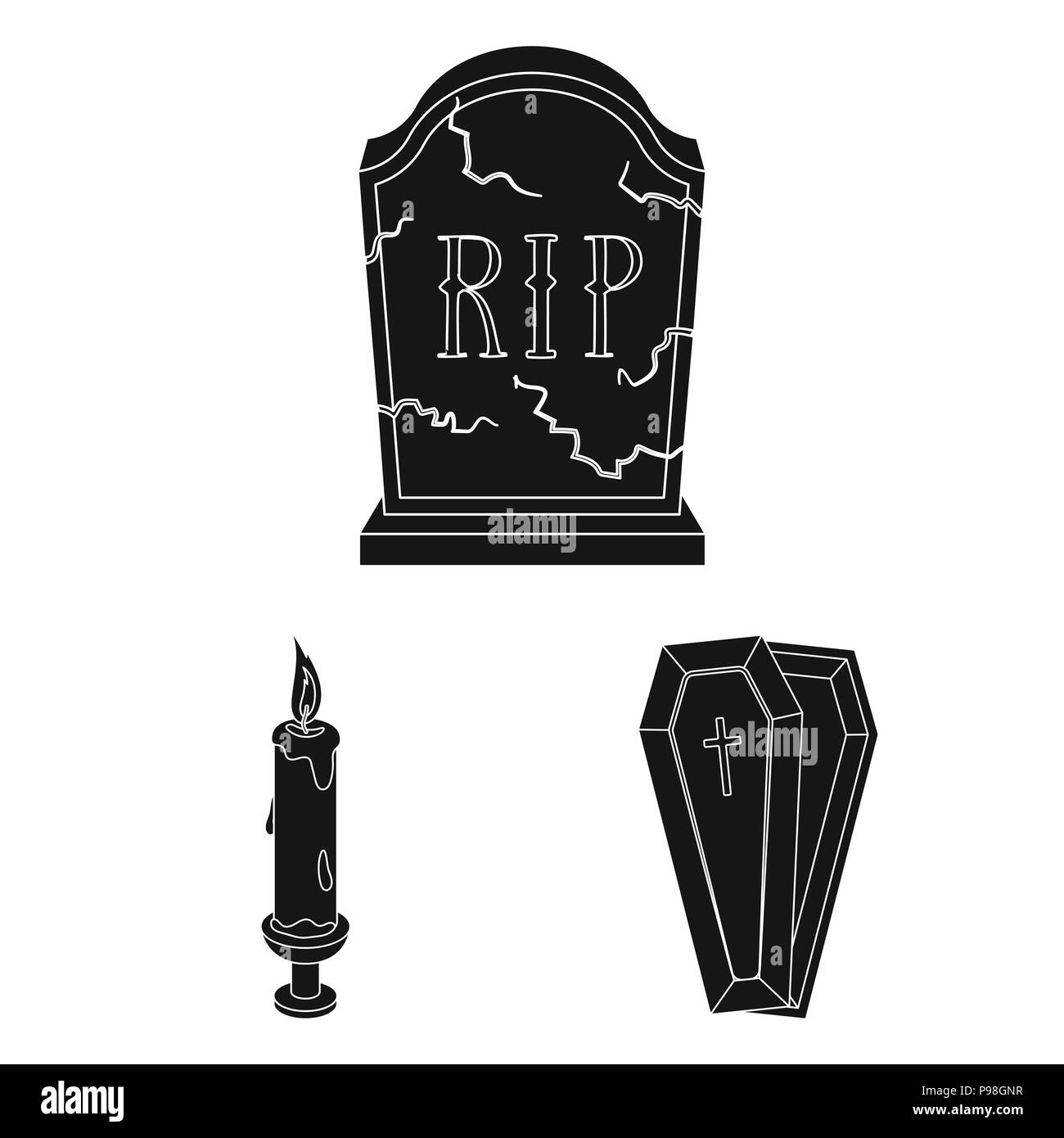 Funeral ceremony black icons in set collection for design. Funerals and