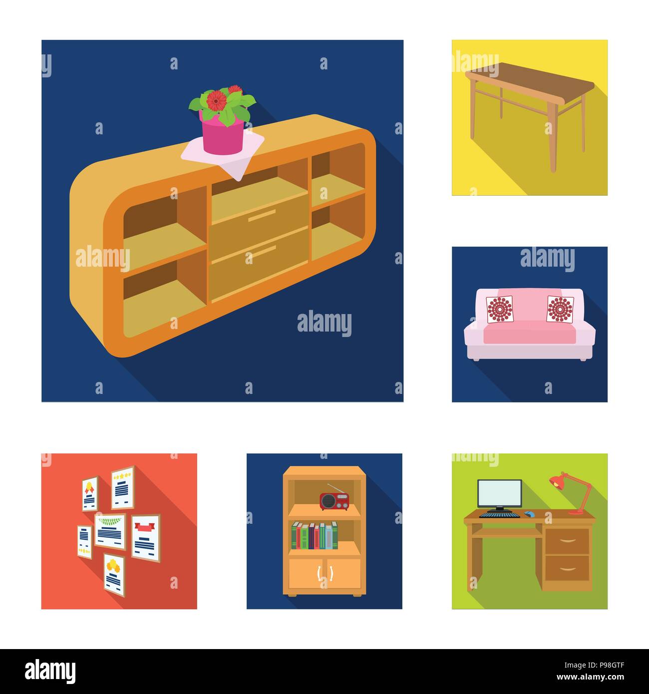 Furniture and interior flat icons in set collection for design. Home ...