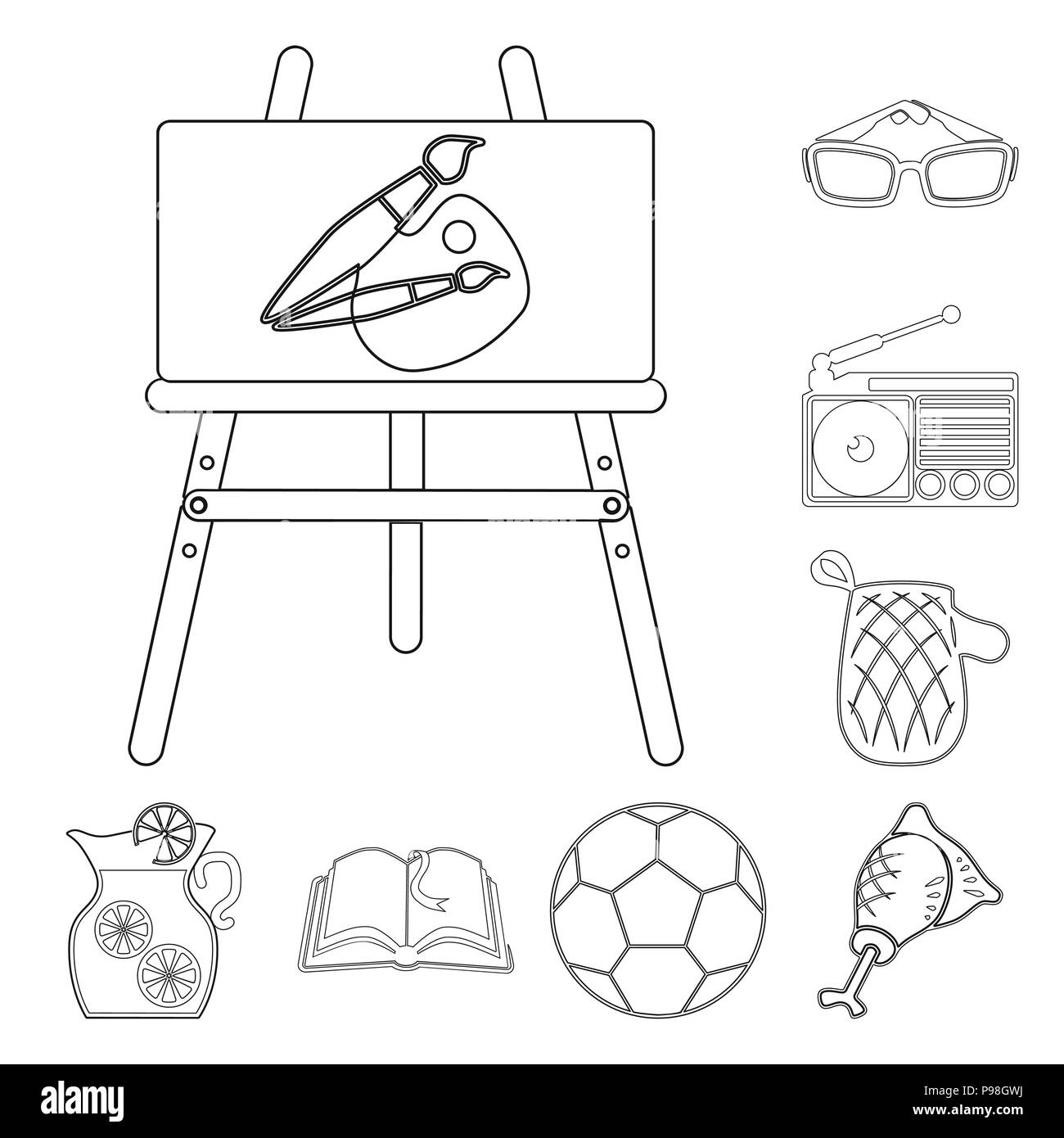 Picnic and equipment outline icons in set collection for design. Picnic ...