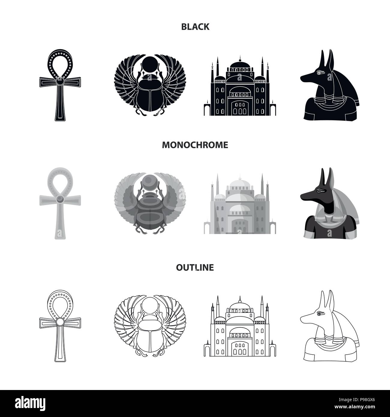Anubis, Ankh, Cairo citadel, Egyptian beetle.Ancient Egypt set collection  icons in black,monochrome,outline style vector symbol stock illustration  Stock Vector Image & Art - Alamy