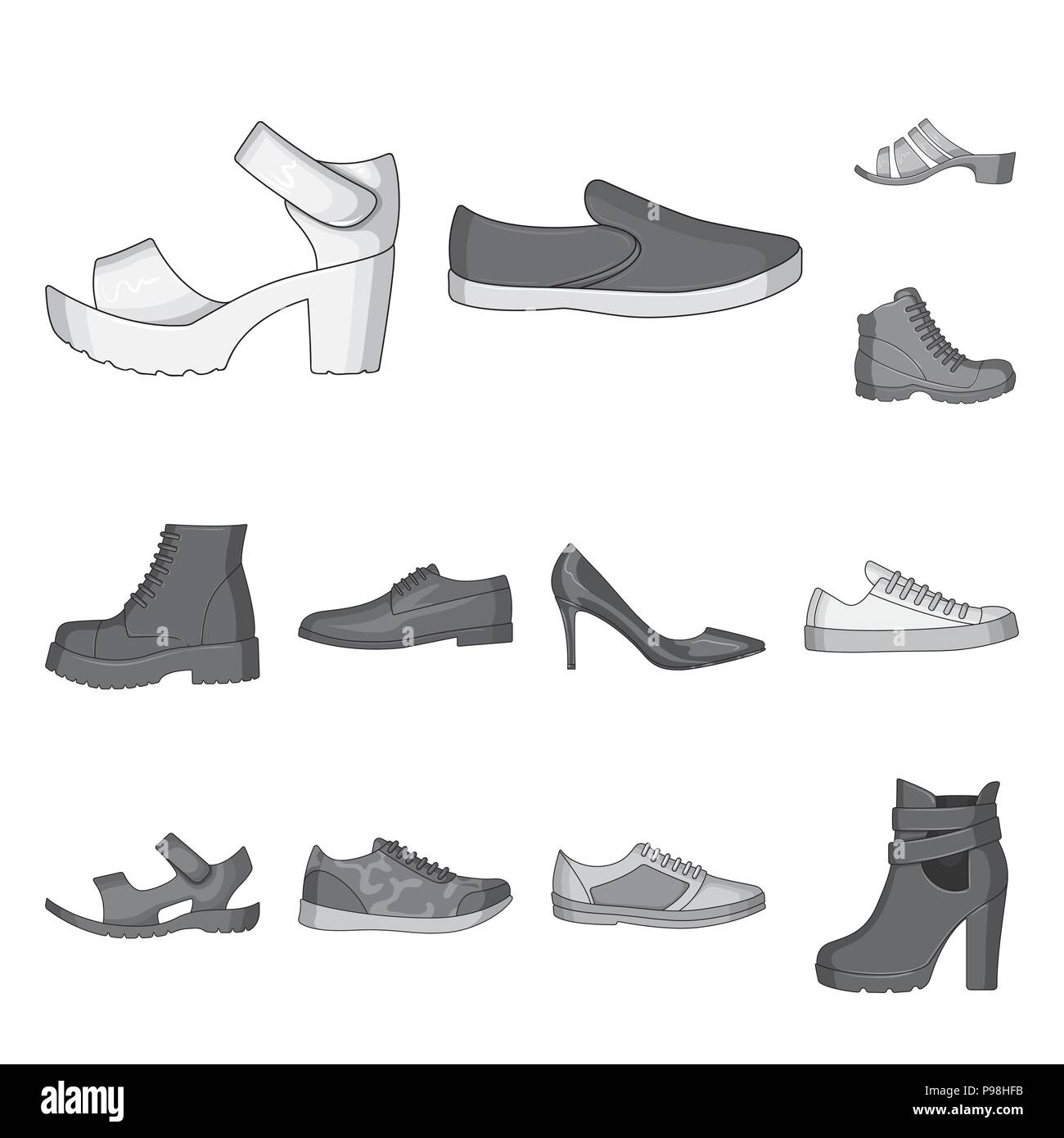 Different shoes monochrome icons in set collection for design. Men and ...