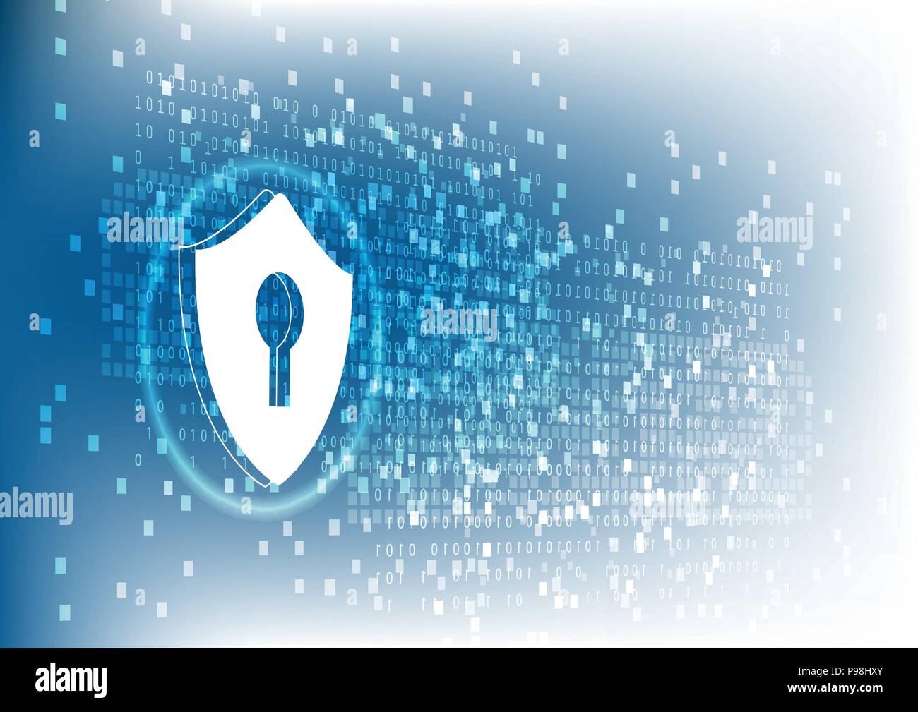 Cyber security concept: Shield with keyhole icon on digital data ...