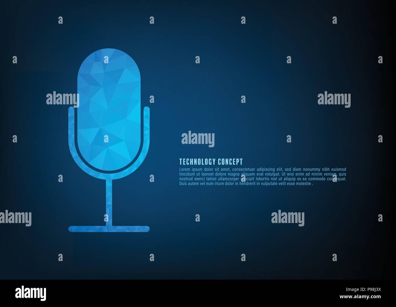 Abstract icon microphone on blue background. Stock Vector