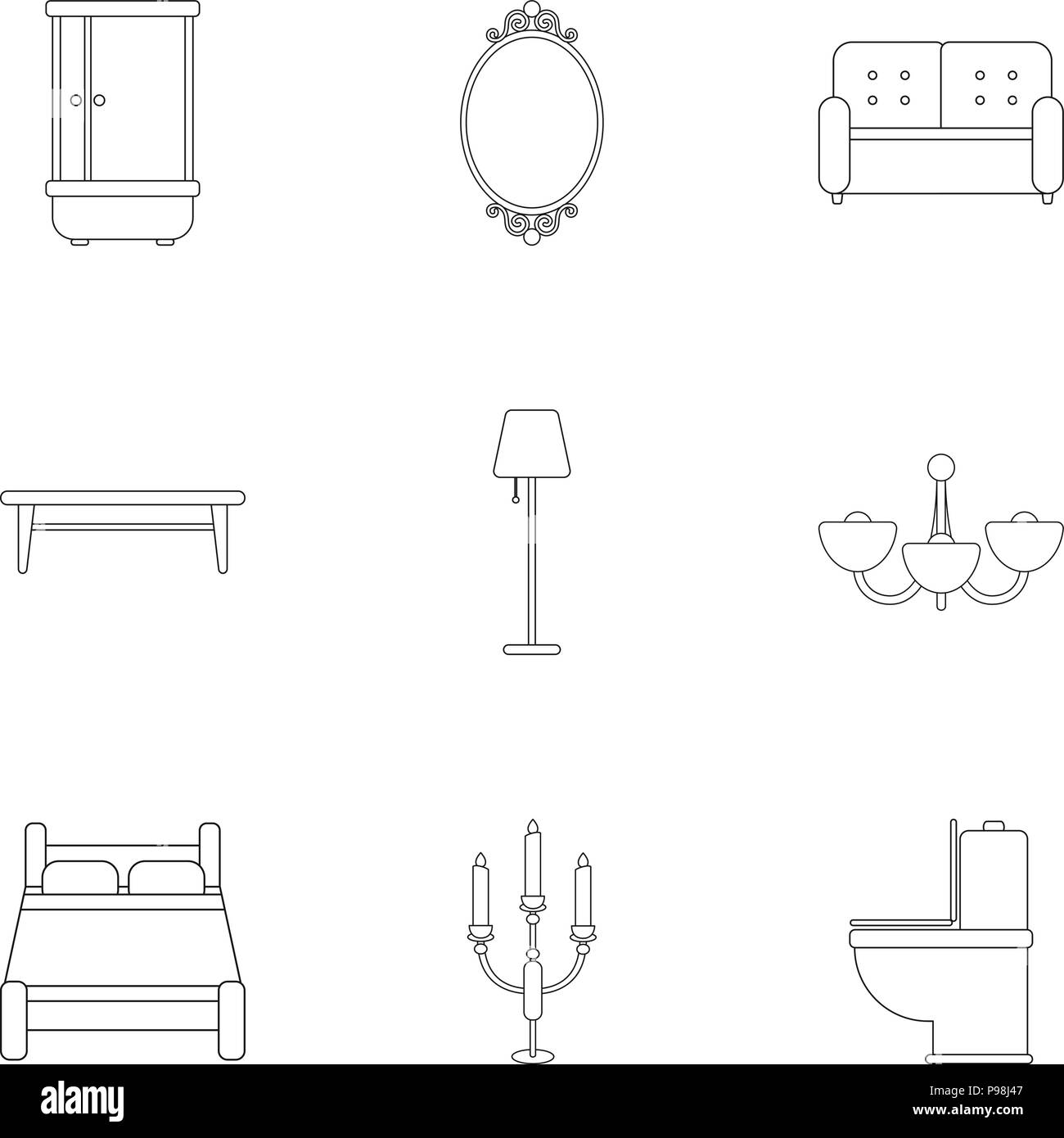 Furniture set icons in outline style. Big collection of furniture ...