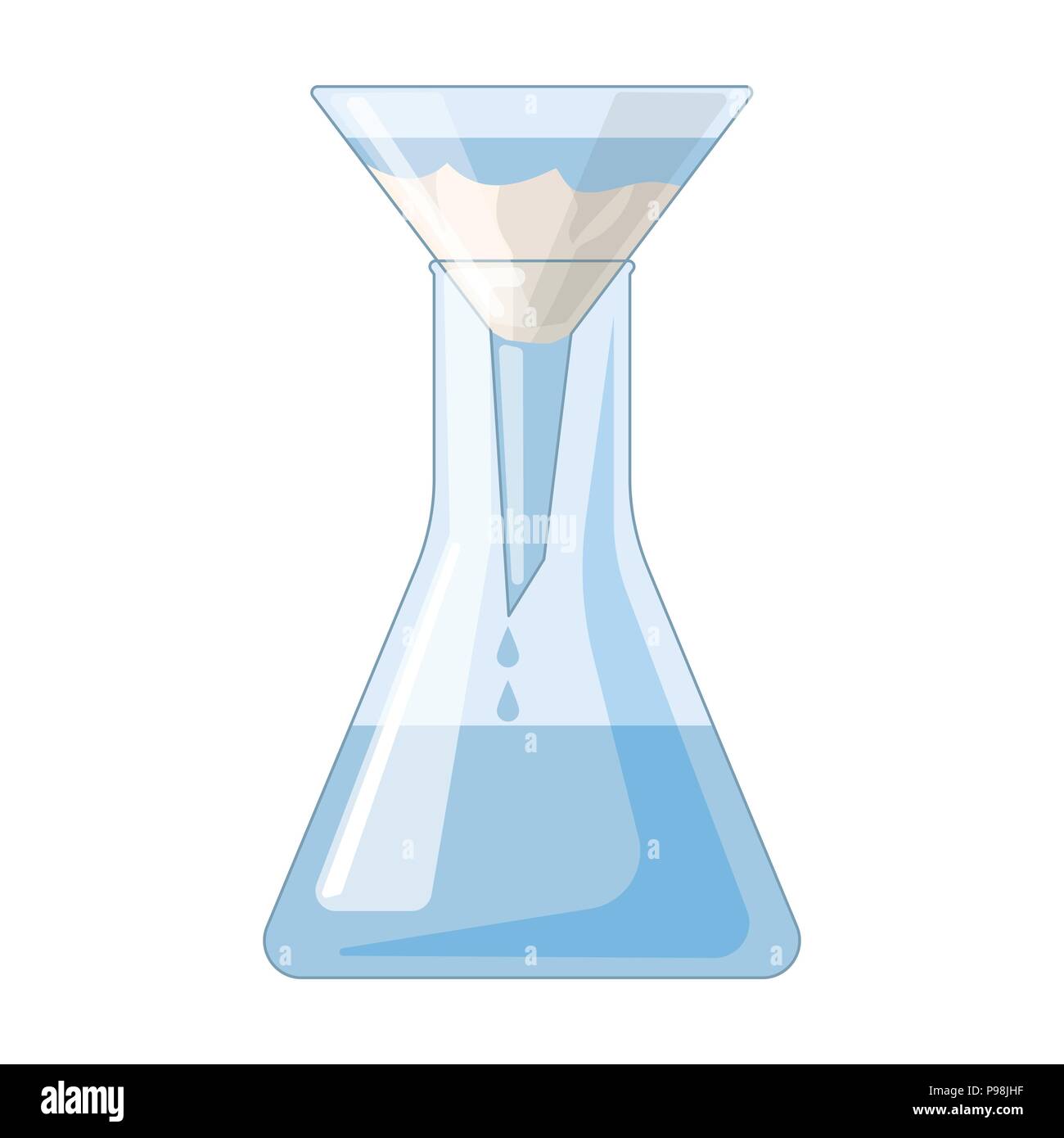 Filtration of water solution in a conical flask icon in cartoon design isolated on white background. Water filtration system symbol stock vector illus Stock Vector