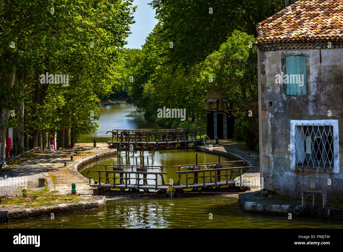 Lock gate on the canal du midi, Aude France Stock Photo Alamy