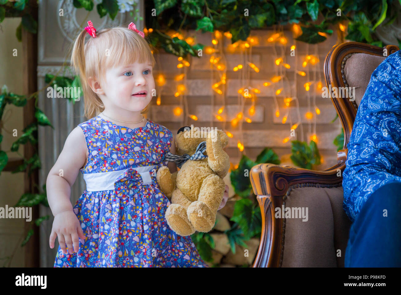 Portrait of funny little girl at home Stock Photo