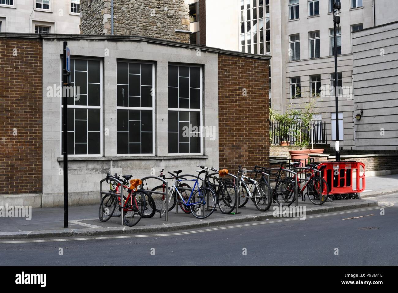 Bicycle parking across from London Fenchurch Street station Stock Photo