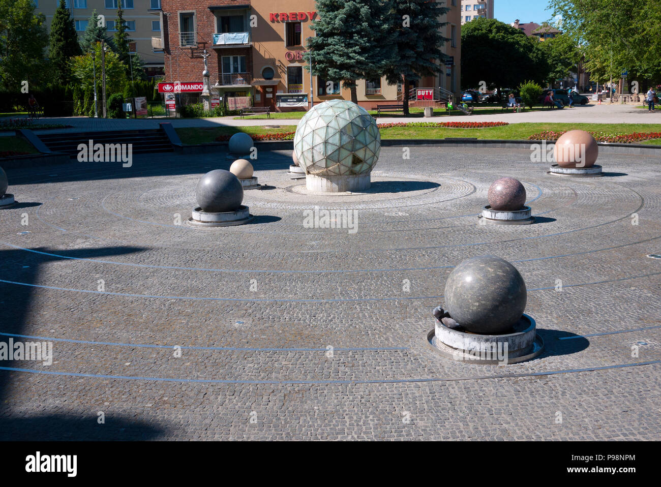 A Large Model Of The Solar System In A Park In Tarnow, Poland, Europe. Stock Photo