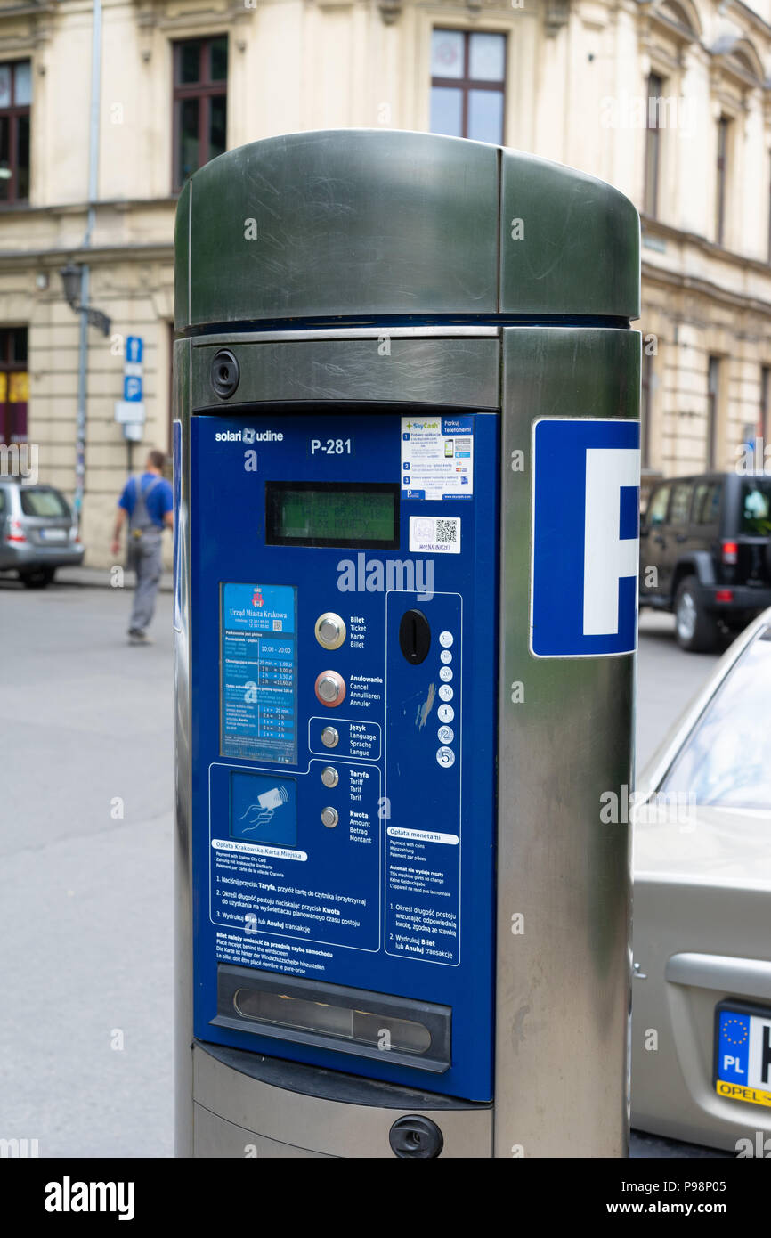 Parking Ticket machine in Krakow, Poland, Europe. Stock Photo
