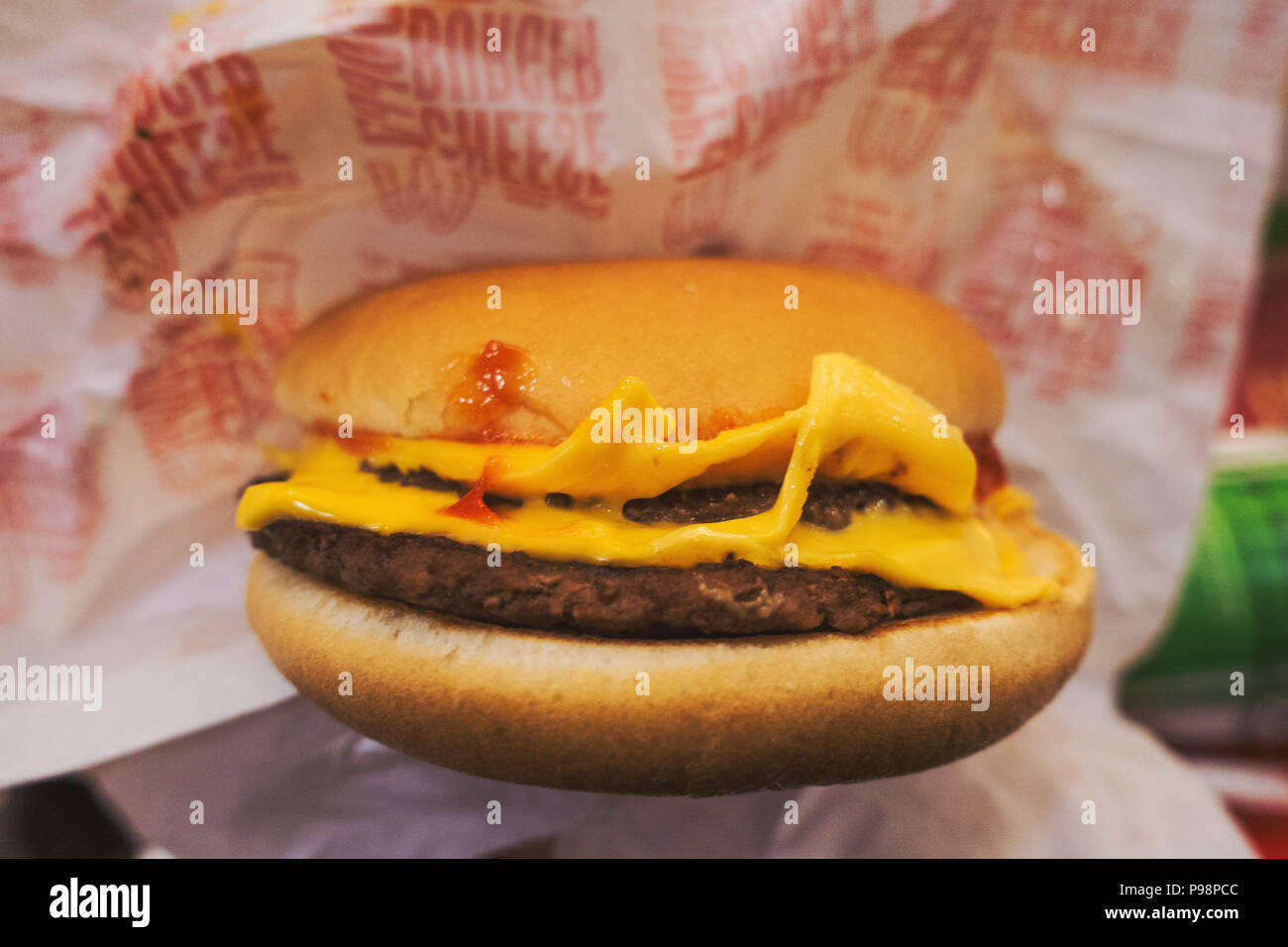 a double cheeseburger served at McDonald's in Sarajevo, Bosnia and Herzegovina Stock Photo