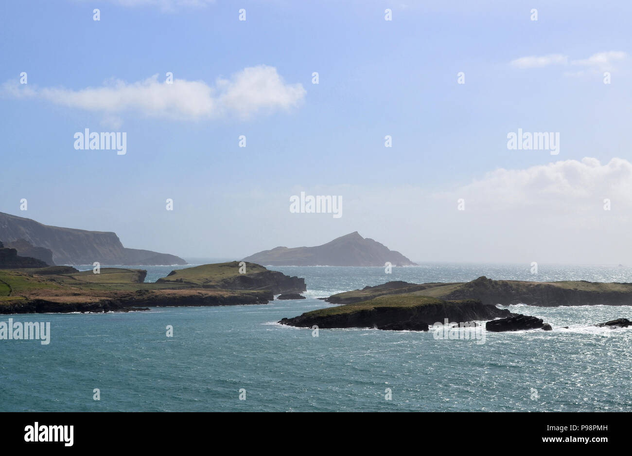 A scenic look at Ireland's Blasket Islands off the coast of Dingle. Stock Photo