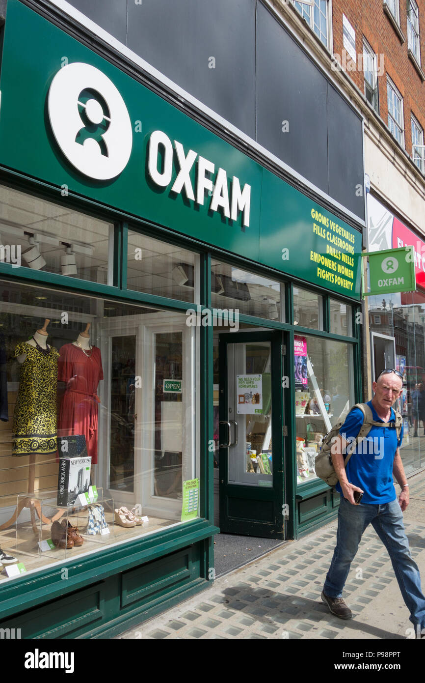 Oxfam charity shop window on Kensington High Street, London, UK Stock ...