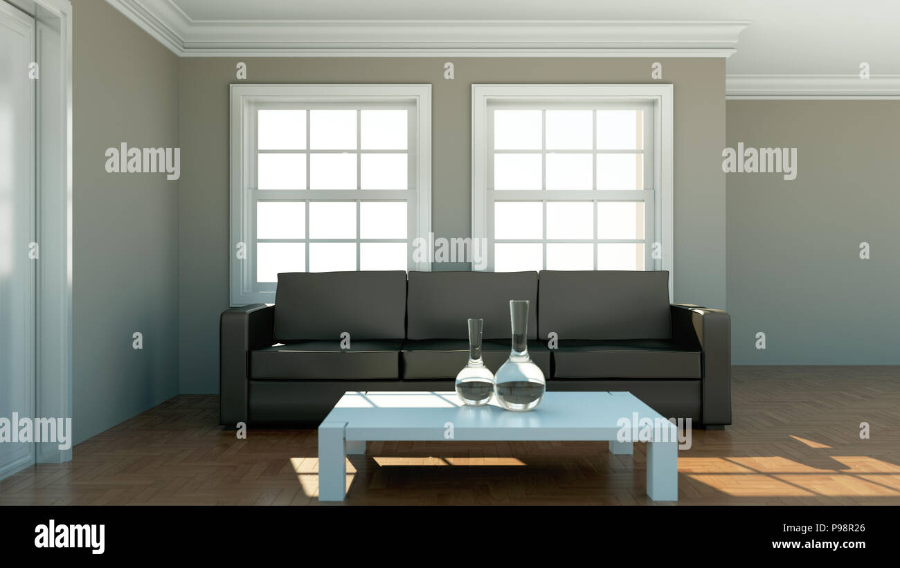 Interior design modern bright room with black sofa Stock Photo - Alamy