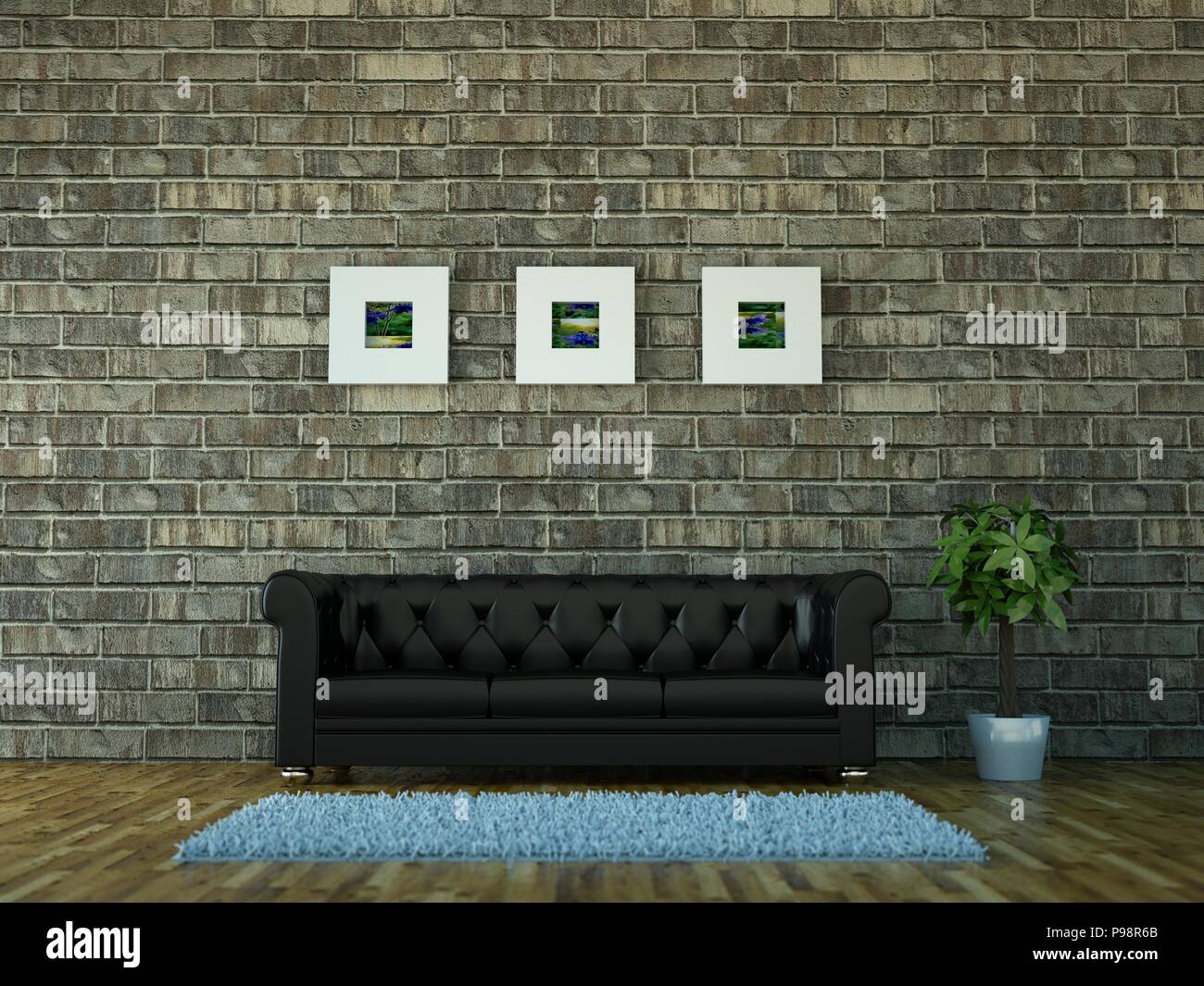 Interior design modern bright room with black sofa Stock Photo - Alamy