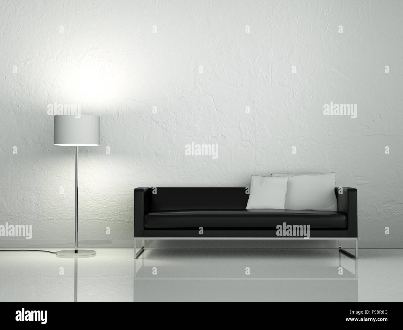 Interior design modern bright room with black sofa Stock Photo - Alamy