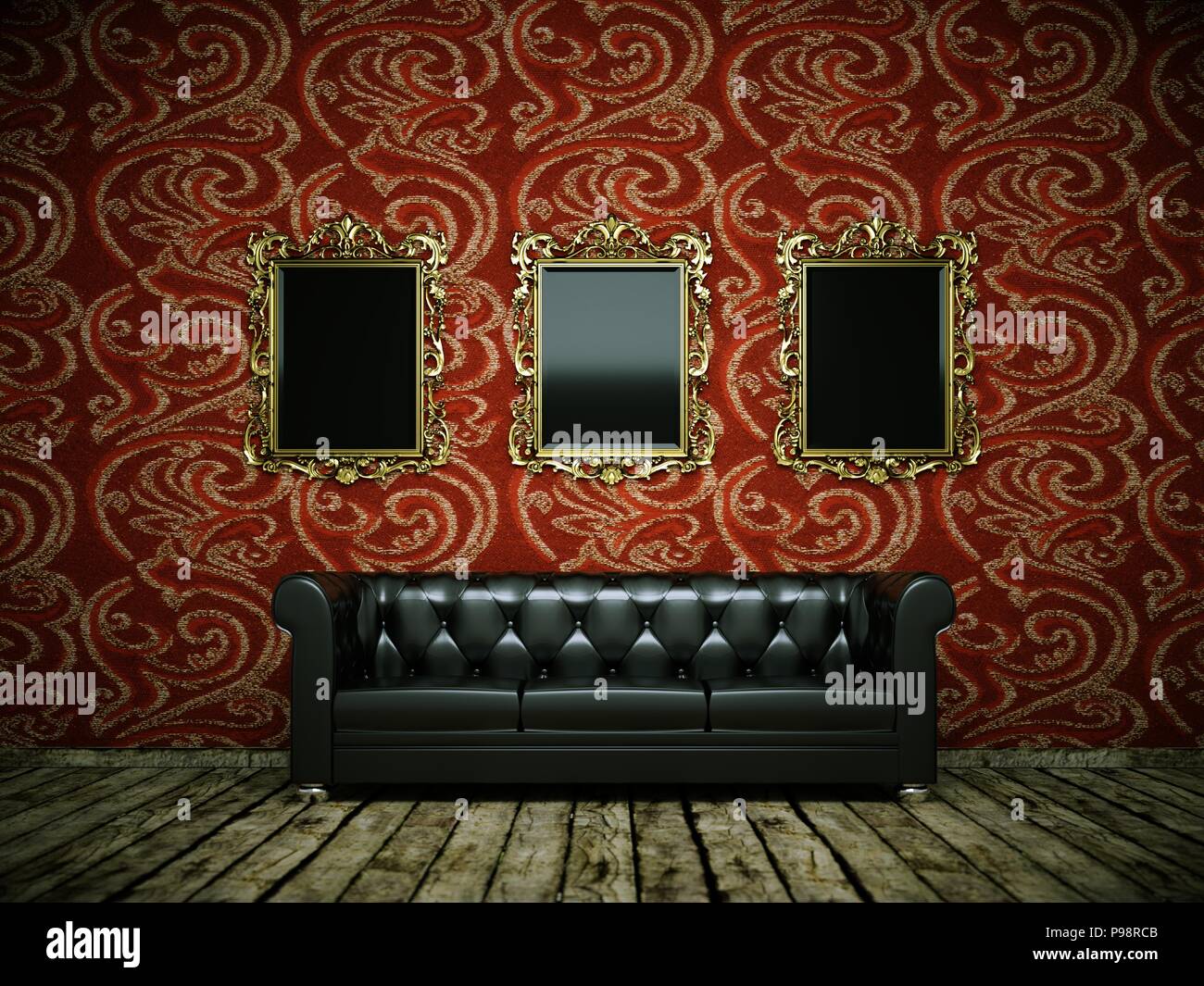 Interior design modern bright room with black sofa Stock Photo - Alamy