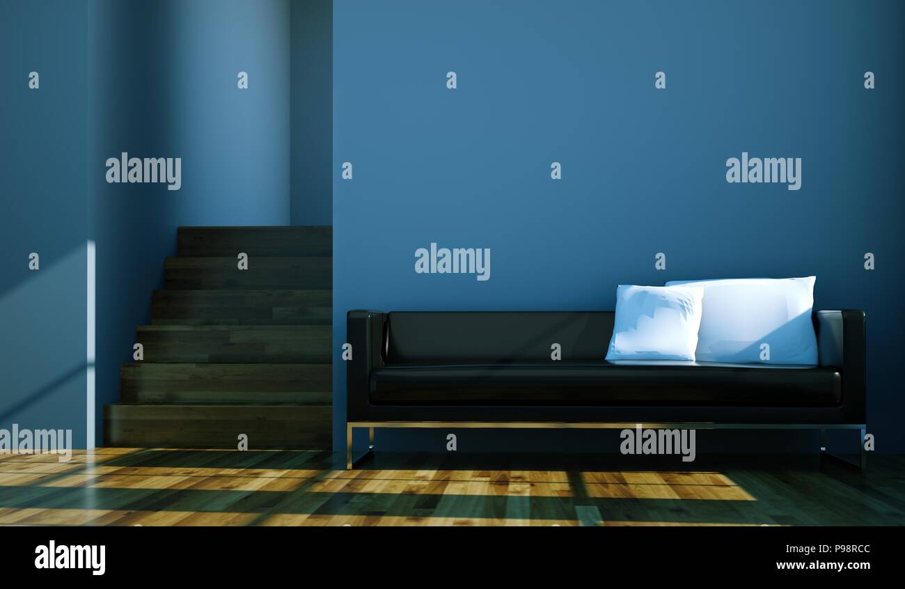 Interior design modern bright room with black sofa Stock Photo - Alamy