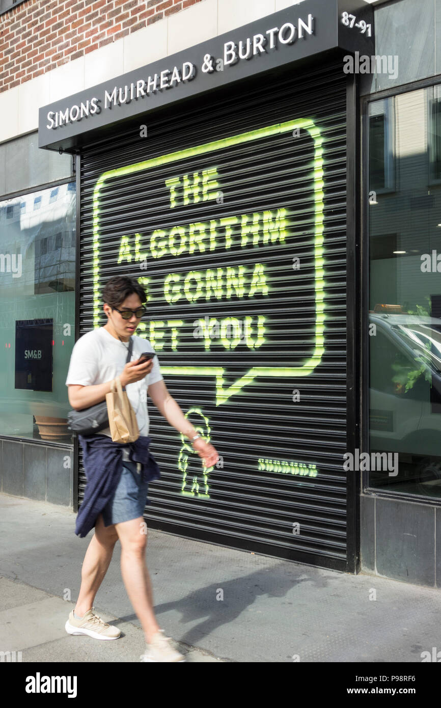 The algorithm is gonna get you by Subdude, opposite Facebook's Rathbone Square HQ, London, England, UK Stock Photo