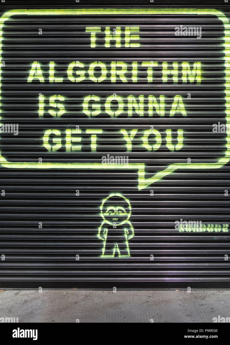 The algorithm is gonna get you by Subdude, opposite Facebook's Rathbone Square HQ in London, UK Stock Photo