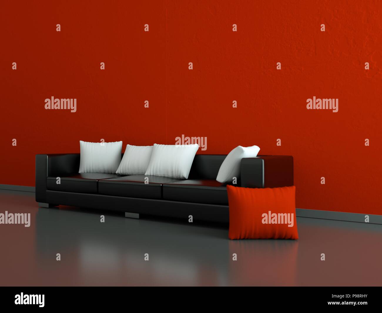 Interior design modern bright room with black sofa Stock Photo - Alamy