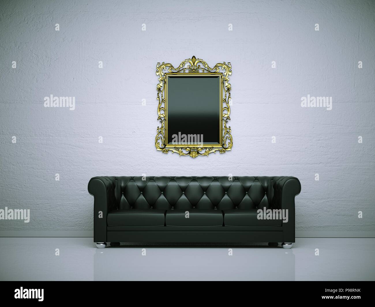 Interior design modern bright room with black sofa Stock Photo - Alamy