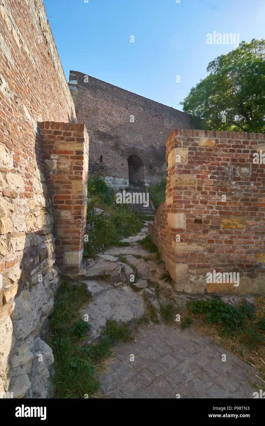 Old walls of Belgrade fortress in Serbia in spring Stock Photo