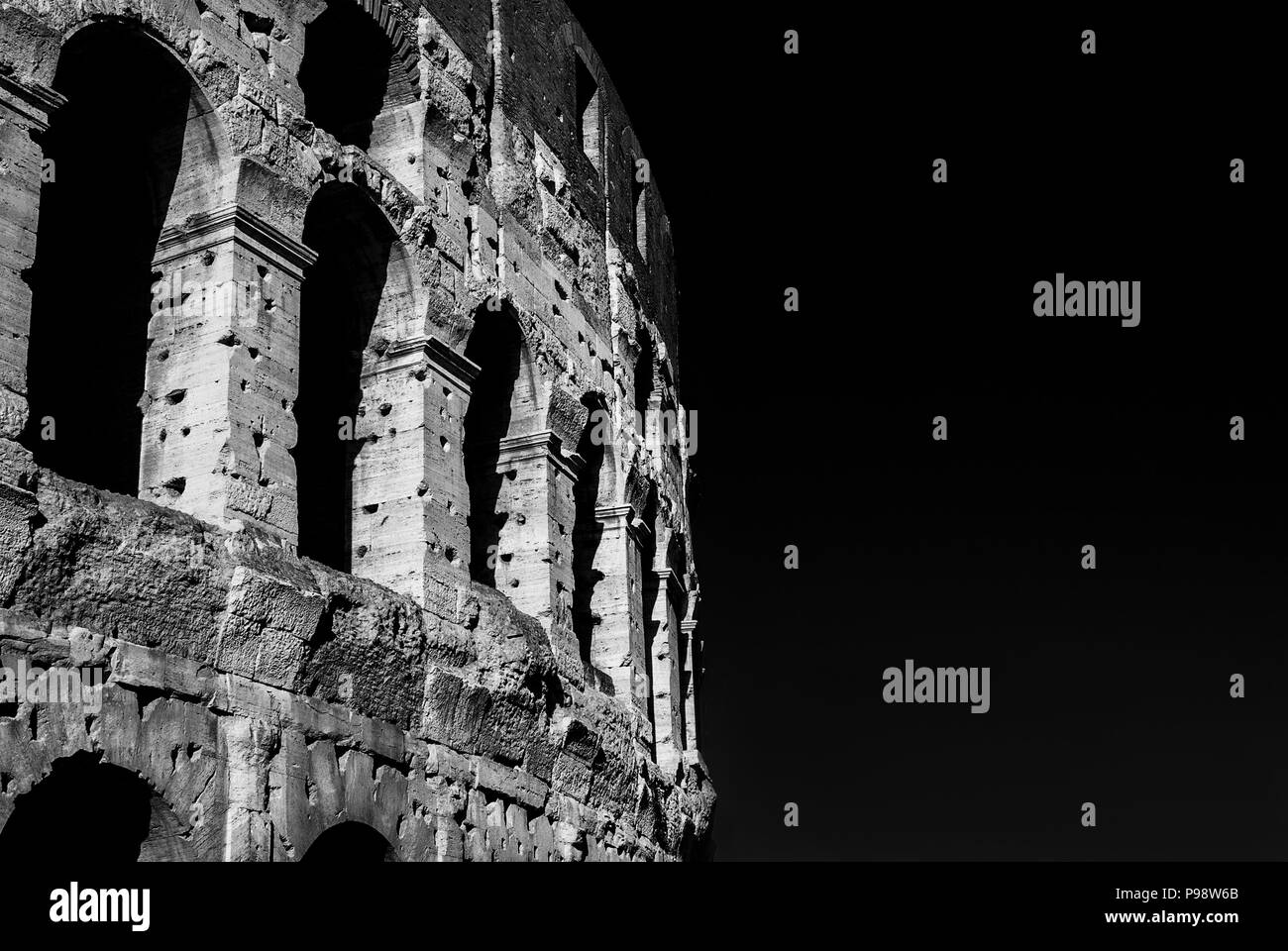 Coliseum monumental arcades with copy space (Black and White) Stock Photo