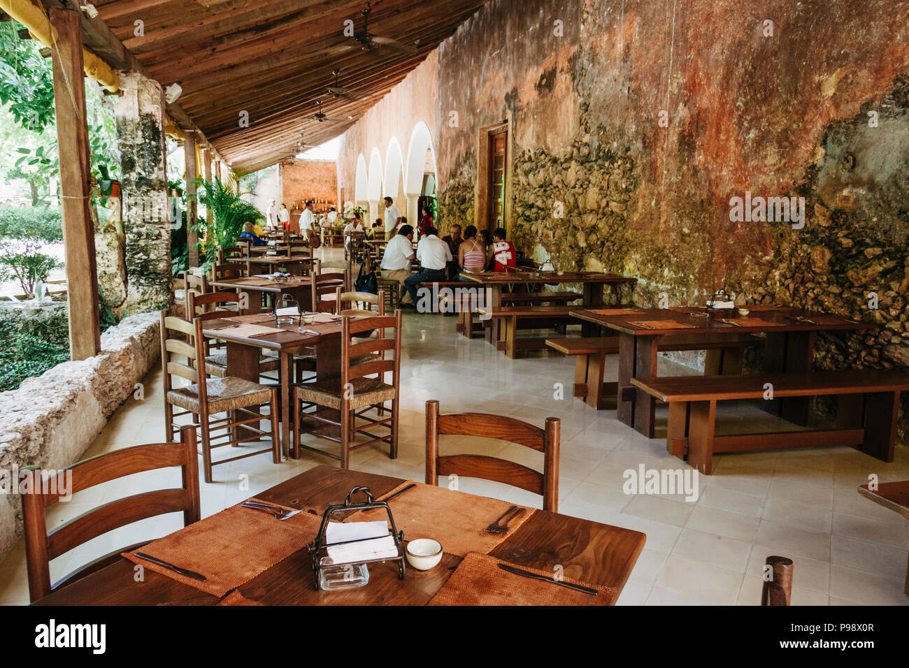 Merida, Yucatan, Mexico : Restaurant at the Hacienda San Pedro Ochil, 38 kms from Merida. Stock Photo