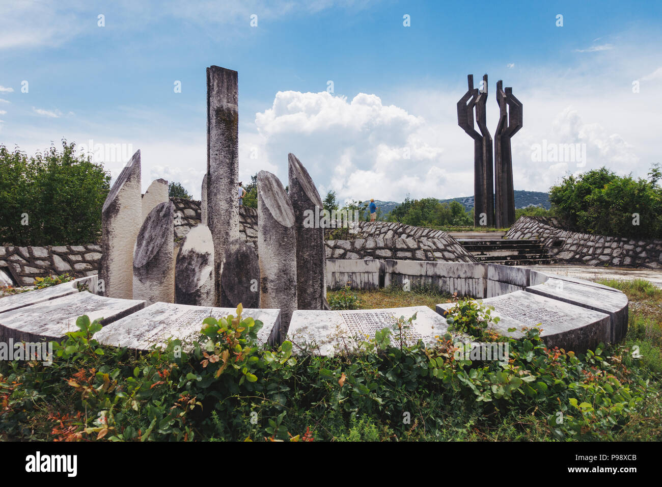 The 12 meter tall concrete Memorial to the Fallen of the Lješanska Nahija Region, near Kotor, Montenegro. Built in 1980 Stock Photo