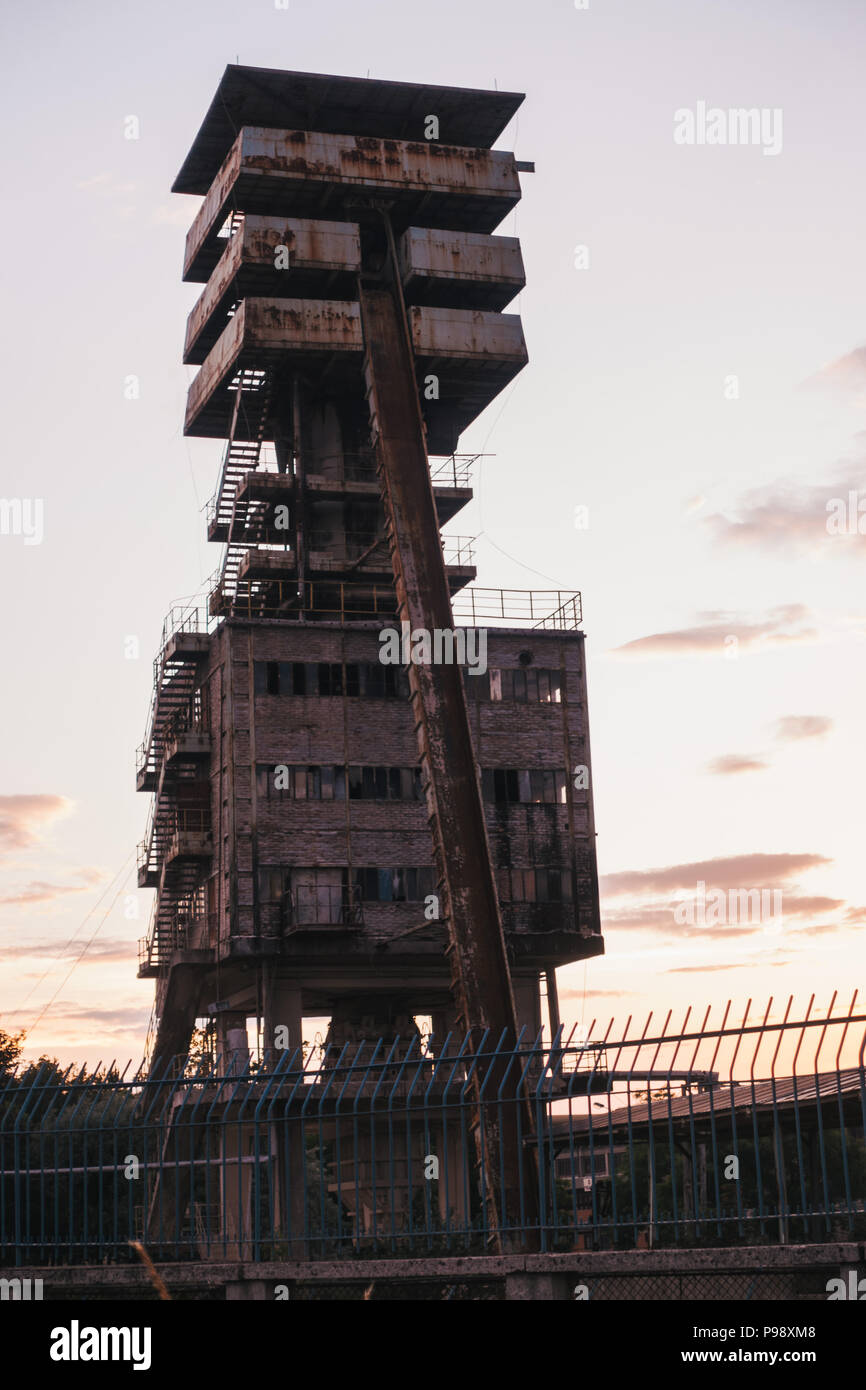 A tower at the entrance to the Niksic Steel Mill, Niksic, Montenegro Stock Photo